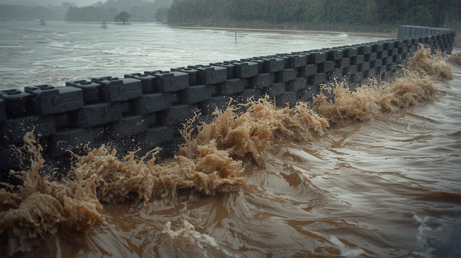Flood water held back by a protective barrier system